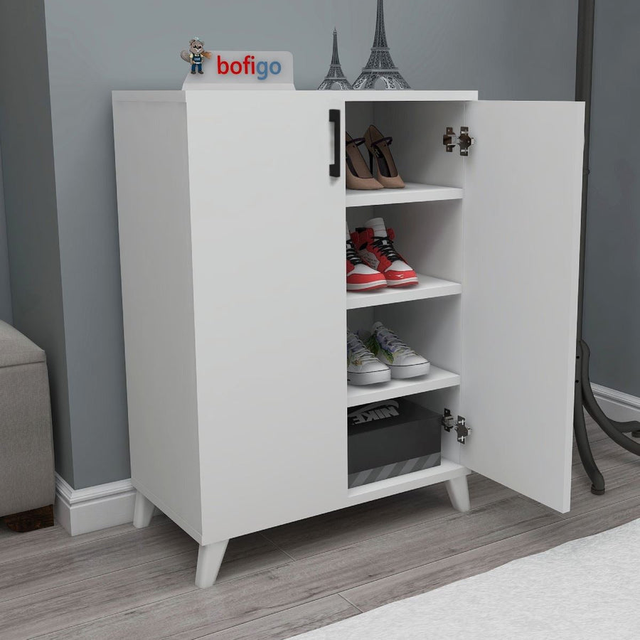 Pantofar Ceren multifunctional cu 2 usi si 4 rafturi interioare, dulap pantofi, mobilier hol ingust 70 x 110 cm, PAL melaminat 18 mm clasa E1, mecanism silentios soft-close, 72x32,5x88 cm