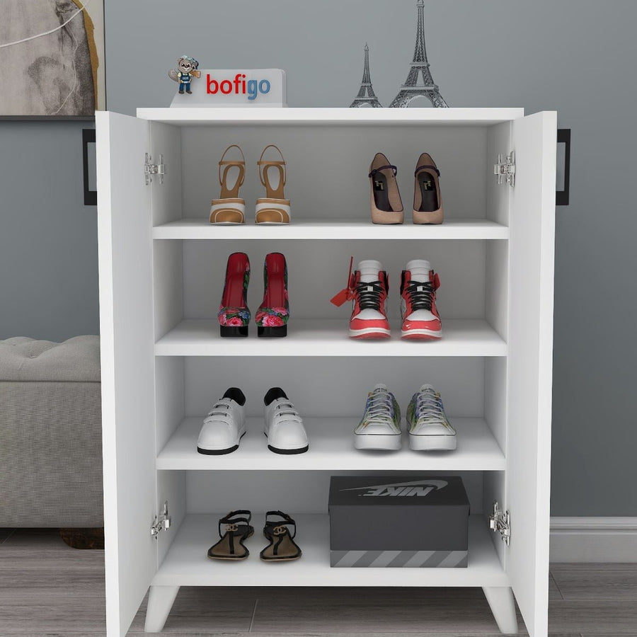 Pantofar Ceren multifunctional cu 2 usi si 4 rafturi interioare, dulap pantofi, mobilier hol ingust 70 x 110 cm, PAL melaminat 18 mm clasa E1, mecanism silentios soft-close, 72x32,5x88 cm