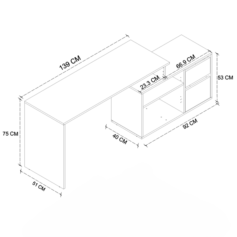 Birou modern 139x51x75 cm, cu corp de depozitare 92x40x53cm
