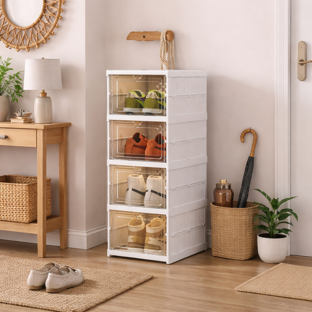 Organizator multifunctional Pliabil 4 Niveluri cu Usi Transparente 71,5 x 35 x 20cm