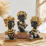 Statueta Africana Bust Negru Auriu Decorativ Raze Flori Trandafiri Luxury 35cm - detaliu produs