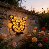 Set 2 Fluturi Solari Decorativi cu Lumini LED Roz Galben pentru Perete Gard - detaliu produs