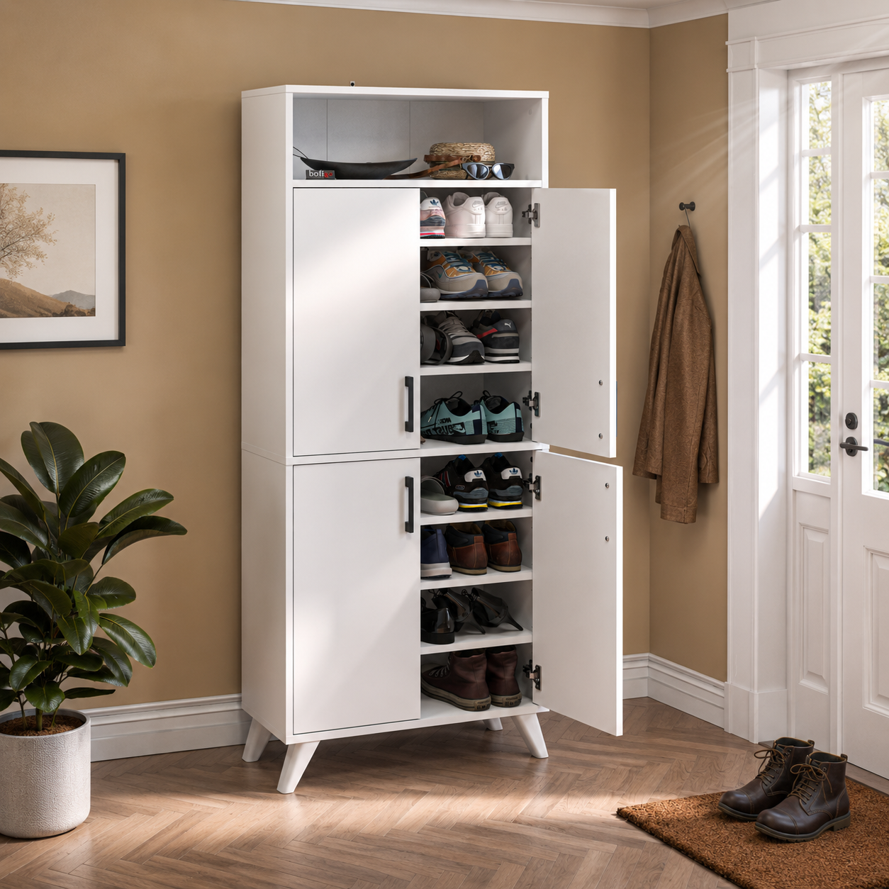 RESIGILAT - Pantofar modern 72x32x170 cm, cu 4 usi si 9 rafturi, pentru hol, intrare sau depozitare incaltaminte