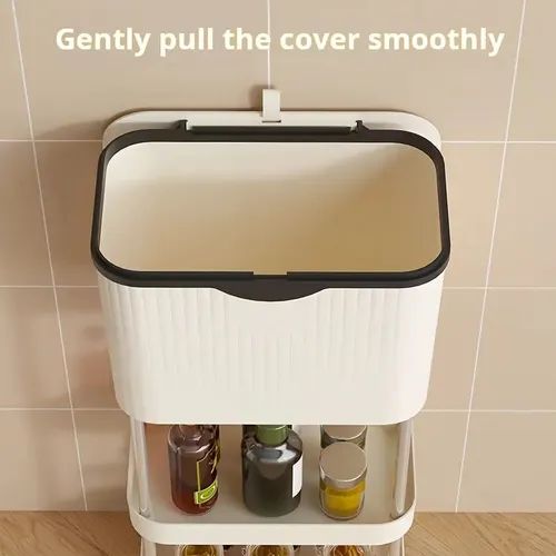 Carucior depozitare cu cos gunoi si 3 niveluri cu roti 360° , 78.5 x 24 x 17 cm