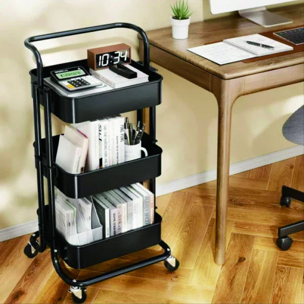 Raft portabil cu 3 nivele – cu cosuri metalice si roti rotative 360°