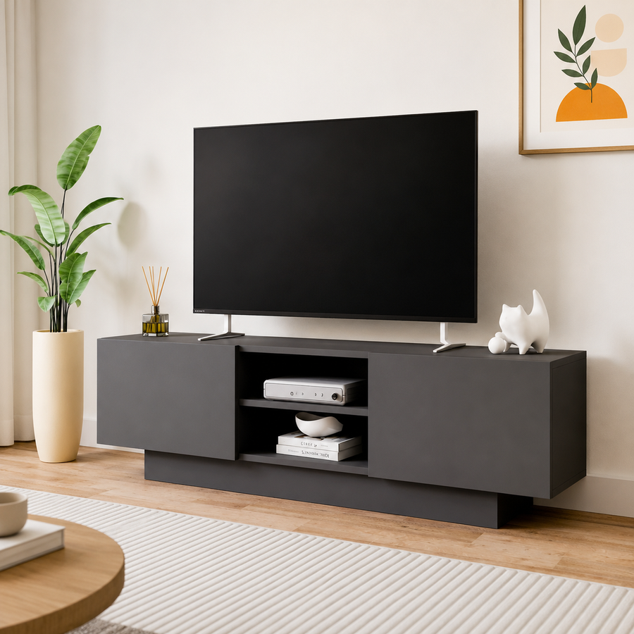 Comodă TV DORA cu uși și raft central, PAL 18 mm, 140 x 31 x 42 cm - detaliu produs