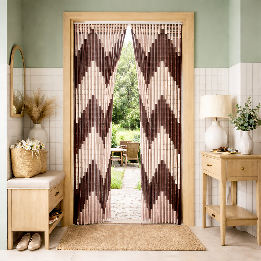 Perdea anti insecte tip margele PVC 90 x 200 cm, crem/maro, protectie si decor pentru usa