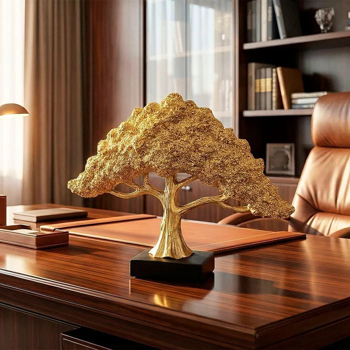 Sculptura decorativa Arborele Fortunei Divine, auriu, din rasina, 23 cm