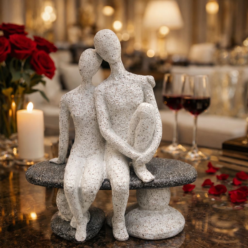 Statueta decorativa cuplu pe banca din rasina 20 cm