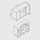 RESIGILAT - Dulap multifunctional 120x43,4x89 cm, cu 4 usi si sertare, pentru bucatarie, camara sau colt de cafea, alb
