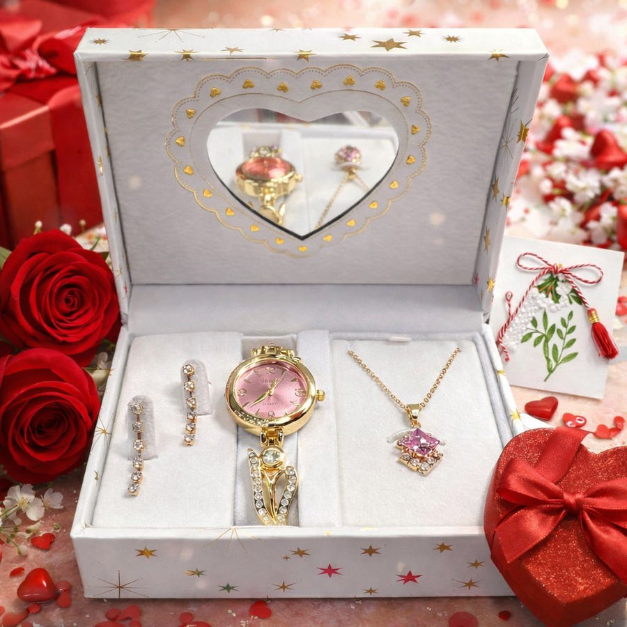 Set cadou ceas dama cu colier si cercei in cutie premium