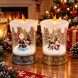Decorațiune de Crăciun Premium tip Lumânare cu Moș Crăciun și Om de Zăpadă, Iluminare Caldă și Efect de Ninsoare – 12 × 12 × 28,5 cm - imagine principala
