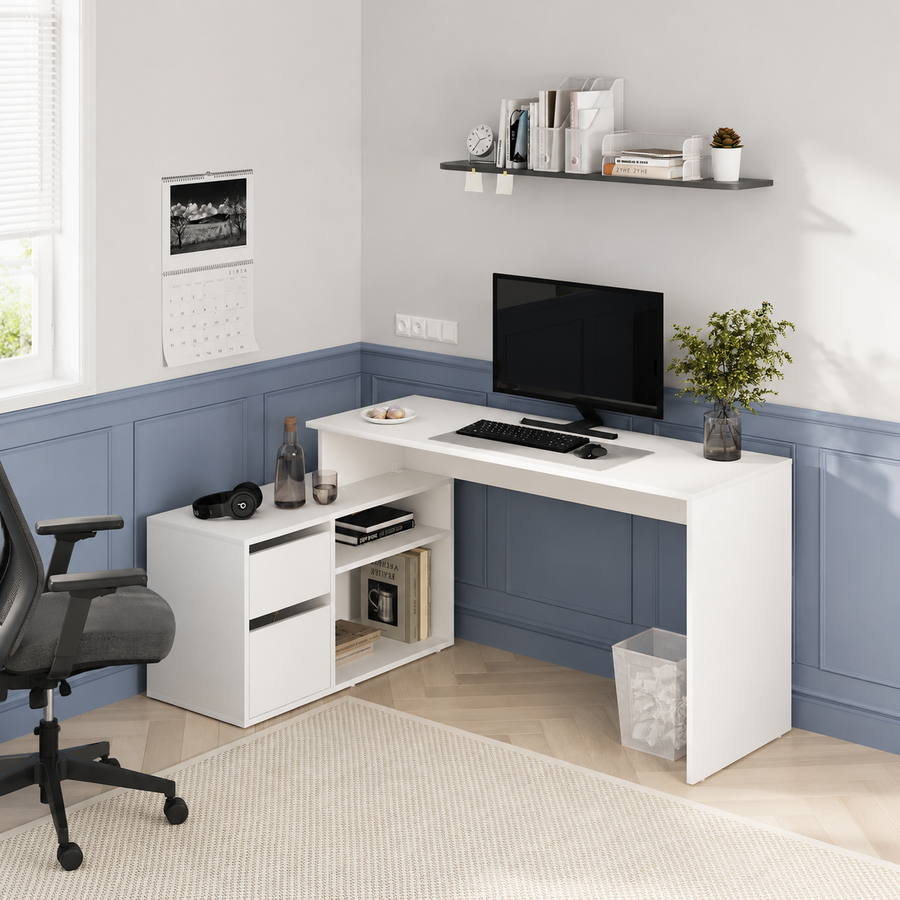 RESIGILAT - Birou modern 139x51x75 cm, cu corp de depozitare 92x40x53 cm, pentru birou, office sau home office