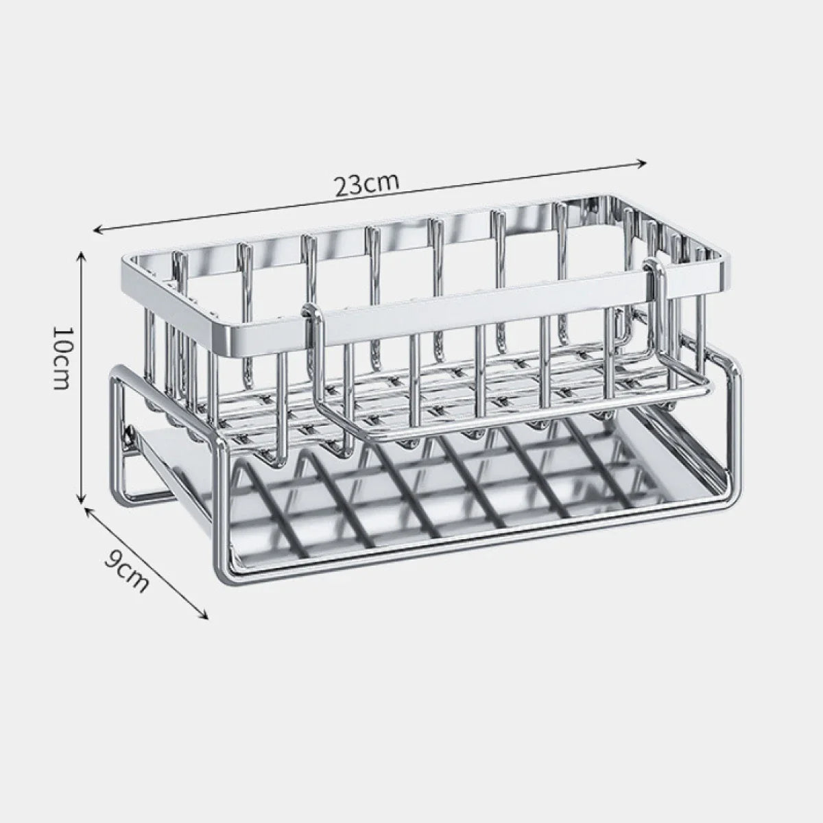Suport din inox cu scurgere pentru burete vase, 23 x 10 x 9 cm