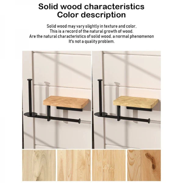 Suport multifunctional pentru hartia igienica din otel si lemn, 2 moduri de montare, negru