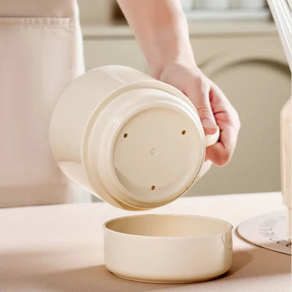 Suport ustensile bucatarie cu scurgere de tip cana, 13.5 cm x 11 cm, 14 cm, bej