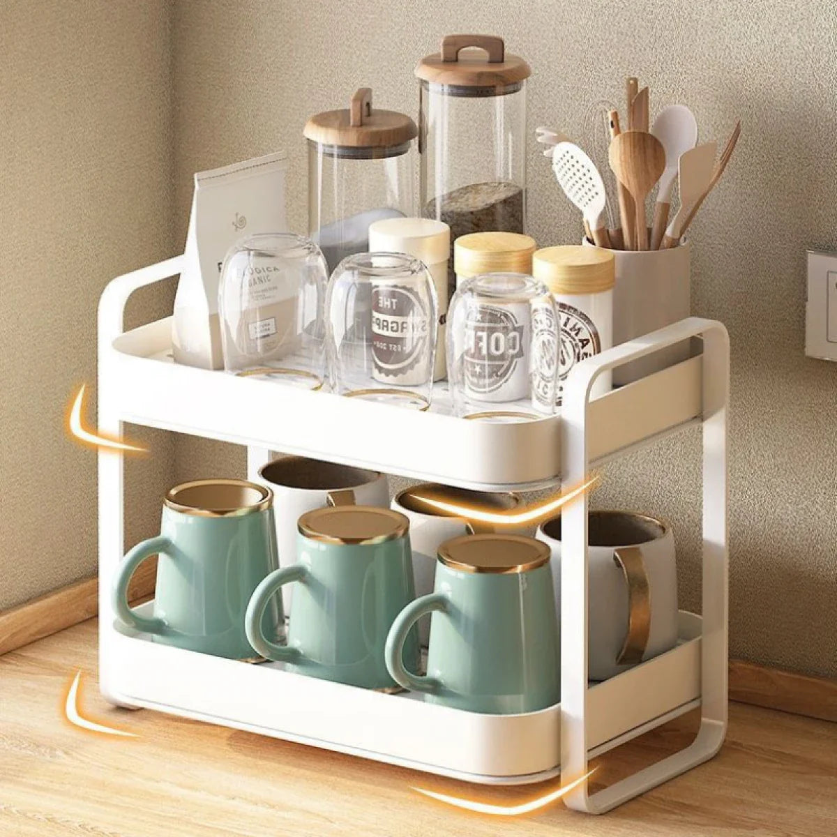 Suport cu 2 nivele pentru scurgerea paharelor, cadru metalic, 36.5 x 25.5 x 29 cm, alb