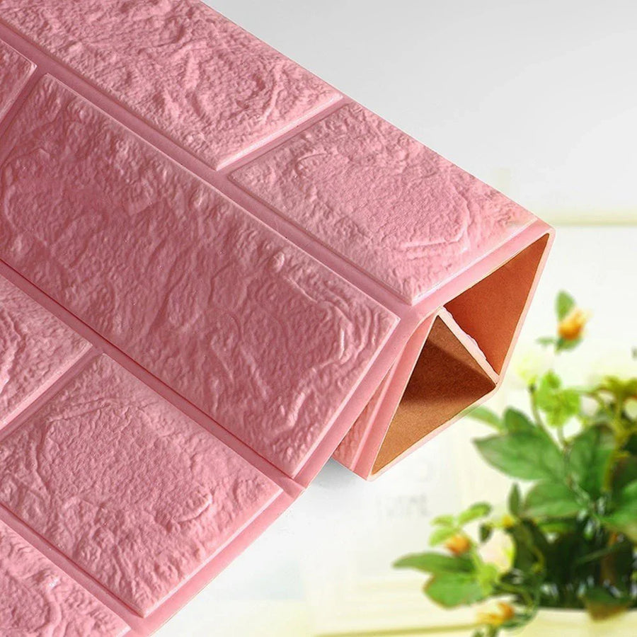 Tapet 3D caramida roz fucsia auto-adeziv pentru interior, 70 x 77 cm