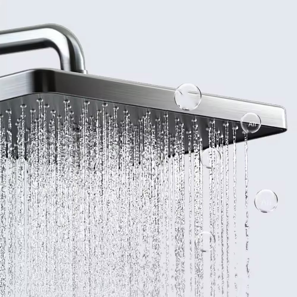 Set coloana de Dus cu para dreptunghiulara, Display LED, comenzi piano, 4 funcții curgere apa, Rotatie 360°, Pulverizare cu aer, robinet ascuns, fara conectare electrica