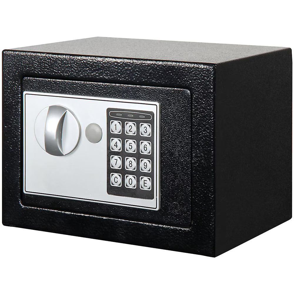Seif metalic din otel cu inchidere electronica si cheie, 23 x 17 x 17 cm