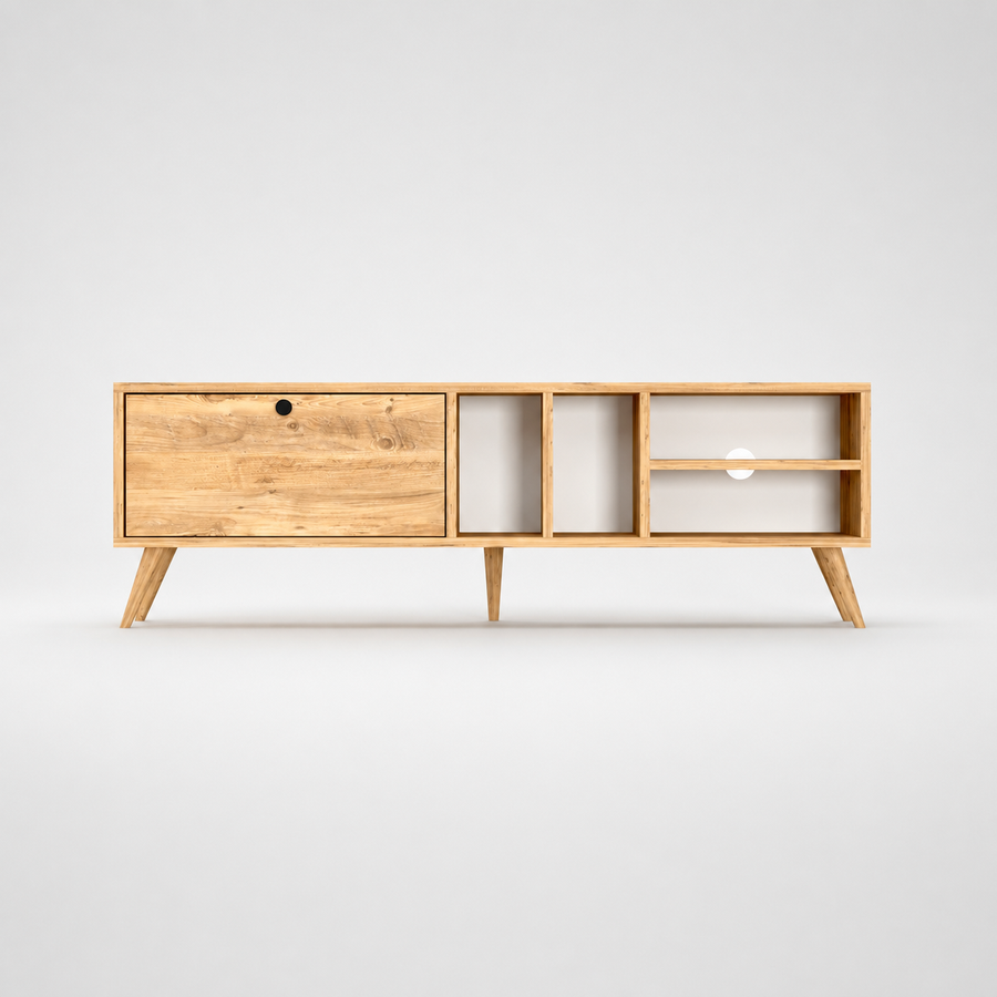 Comoda TV moderna cu rafturi, PAL E1 18 mm, 140 x 29,5 x 45 cm - imagine principala