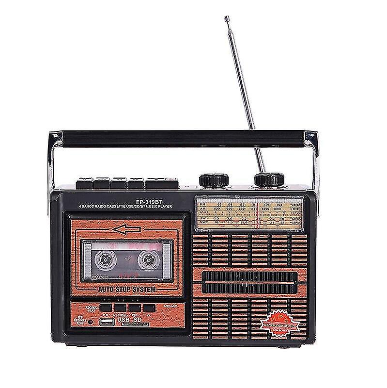 Radio retro portabil FP-319BT,  Casetofon, MP3, bluetooth , USB/SD, FM/AM/SW, Negru