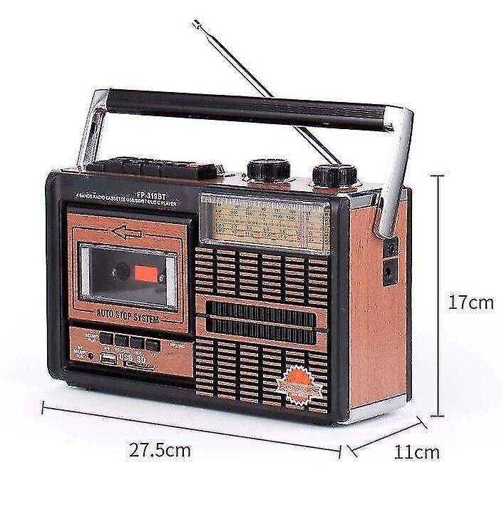 Radio retro portabil FP-319BT,  Casetofon, MP3, bluetooth , USB/SD, FM/AM/SW, Negru