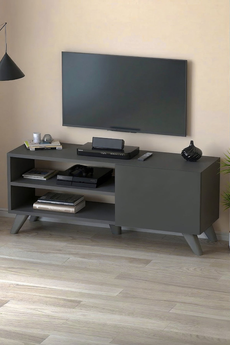 RESIGILAT - Comoda TV Malta, 100 cm, PAL 18 mm, cu usa si rafturi, stil scandinav