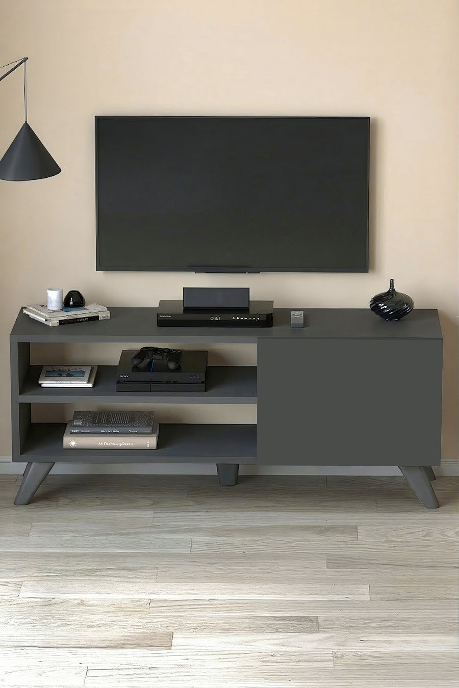 RESIGILAT - Comoda TV Malta, 100 cm, PAL 18 mm, cu usa si rafturi, stil scandinav
