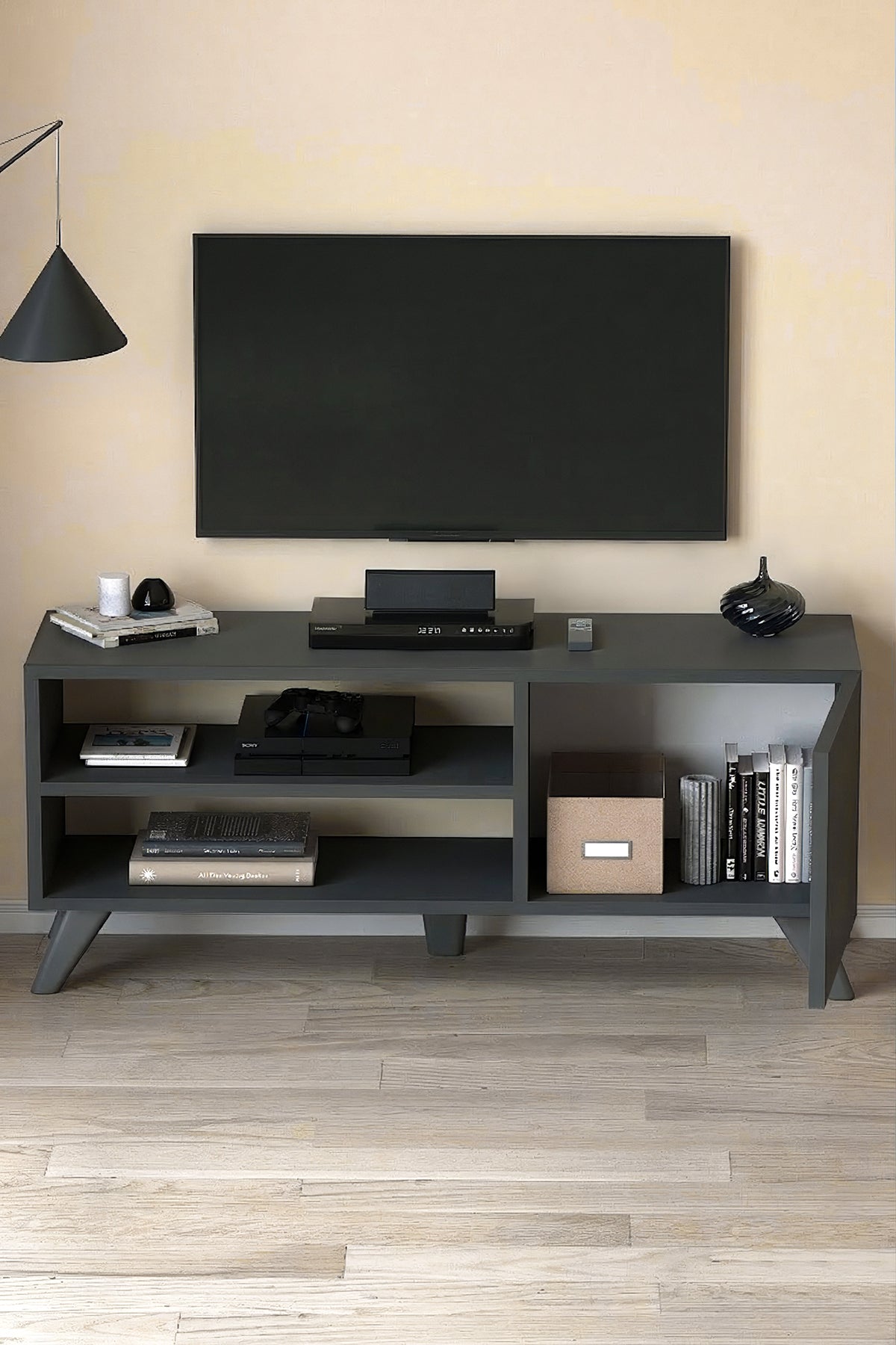 RESIGILAT - Comoda TV Malta, 100 cm, PAL 18 mm, cu usa si rafturi, stil scandinav
