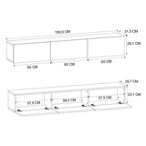 Comoda TV Marvel 180 cm, mobilier living, suport televizor mare pana la 75 inch, 2 usi rabatabile cu inchidere lina soft-close, PAL melaminat 18 mm clasa E1, pentru soundbar si consola jocuri, stil modern scandinav Alb - detaliu 6