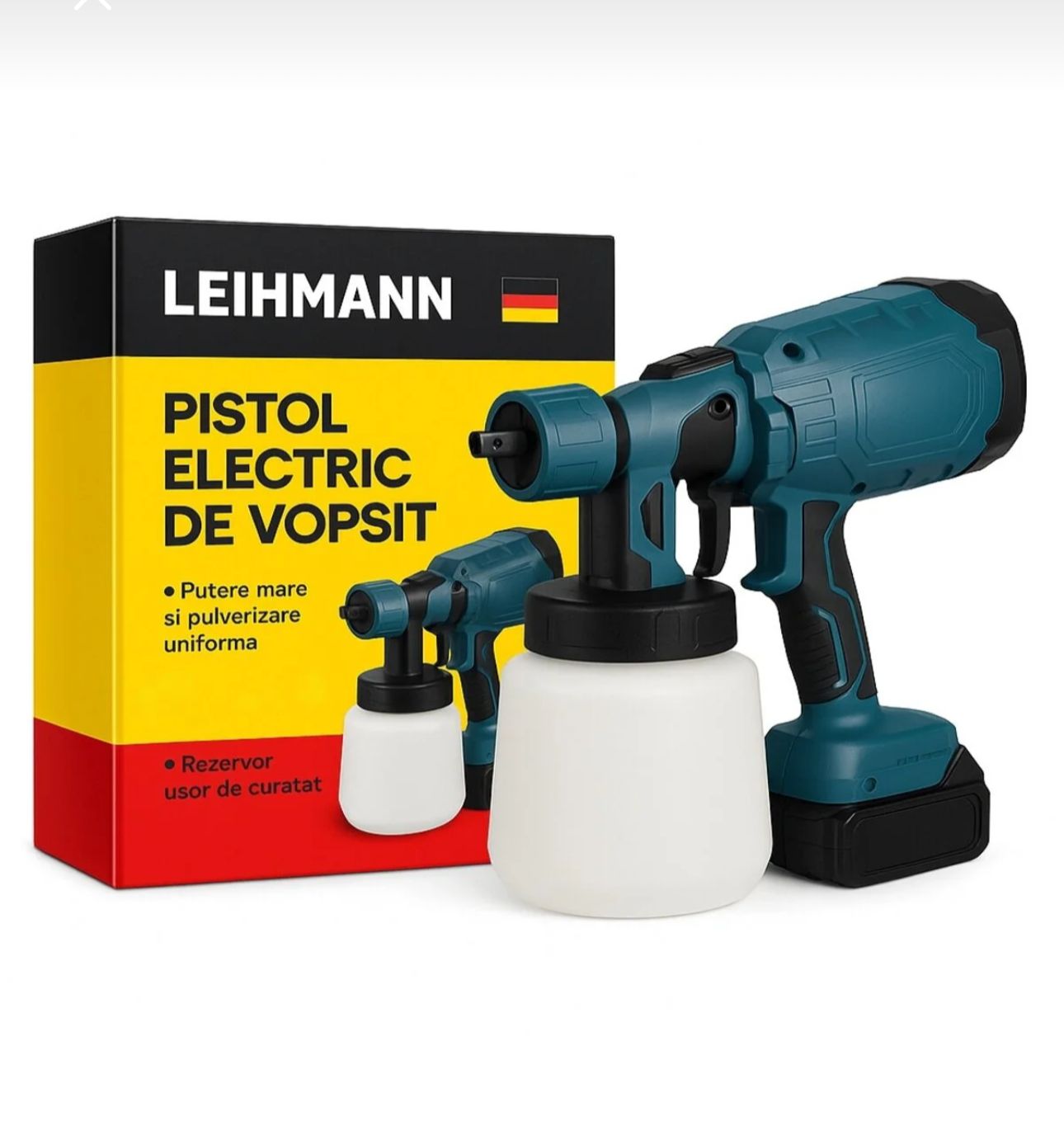 Pistol Electric de vopsea cu 2 acumulatori de 48v, 1000ml - 3 moduri de pulverizare, ideal pentru tavane, pereti si garduri, albastru