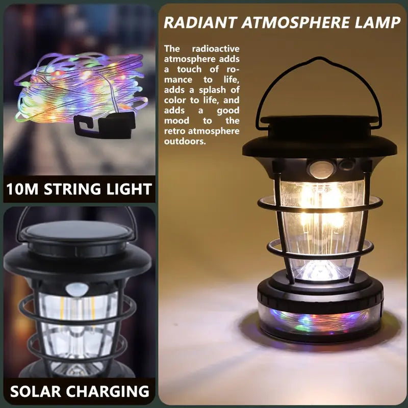 Felinar de gradina cu incarcare solara, senzor de miscare + sir cu lumini led 10M integrat