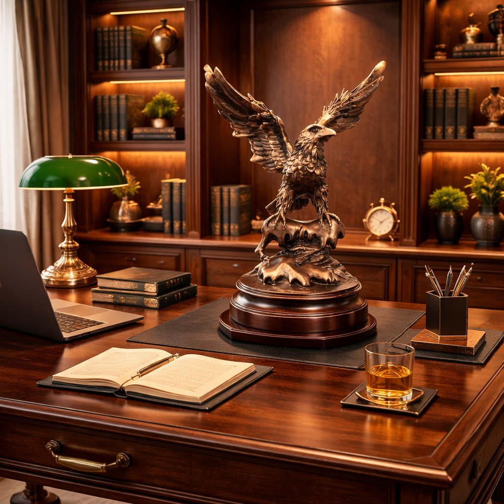 Statueta decorativa Vultur – finisaj auriu bronzat 19 x13 x24.5 cm