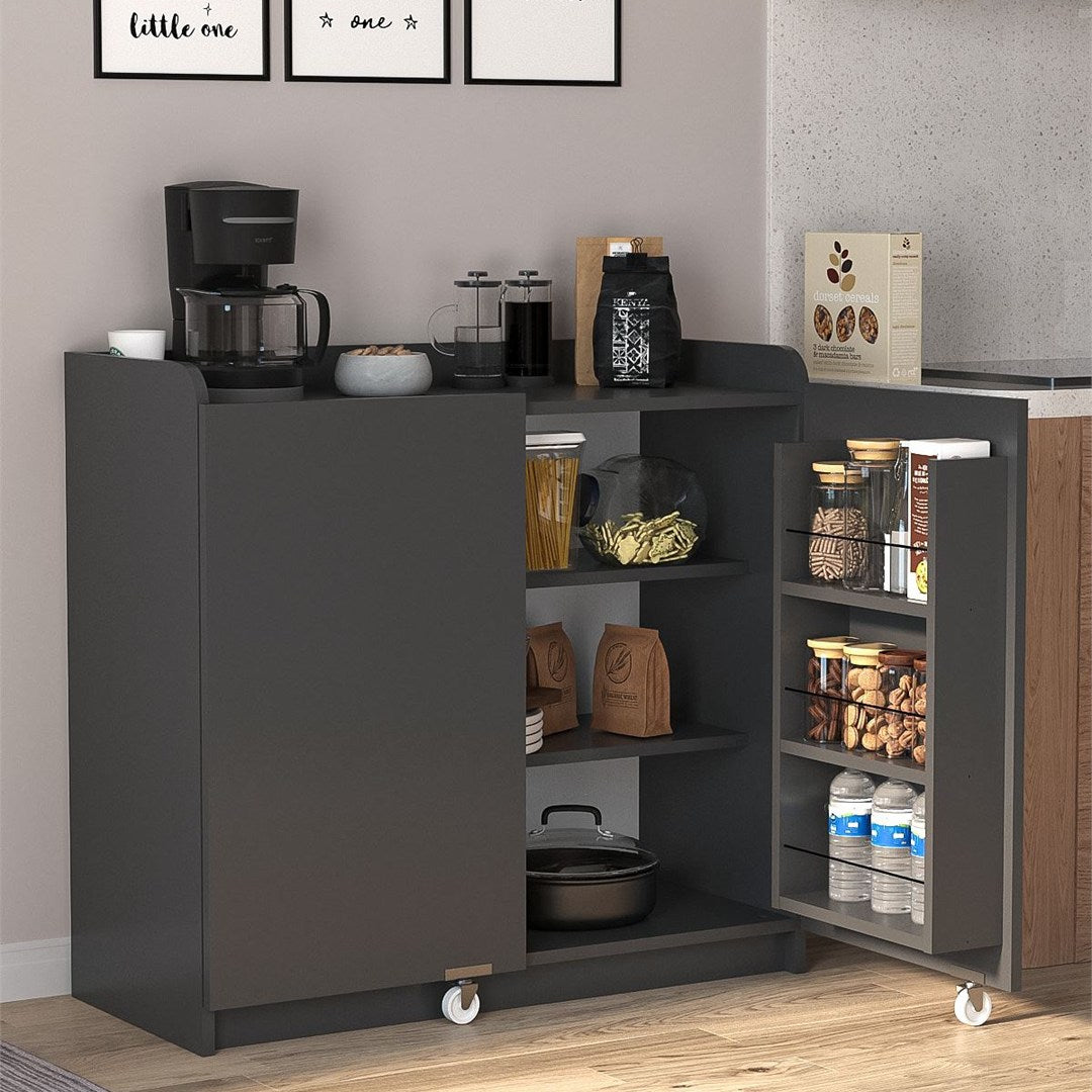 Dulap multfunctional cu roti si rafturi pe usa, 97,8 x 44,1 x 91,5 cm