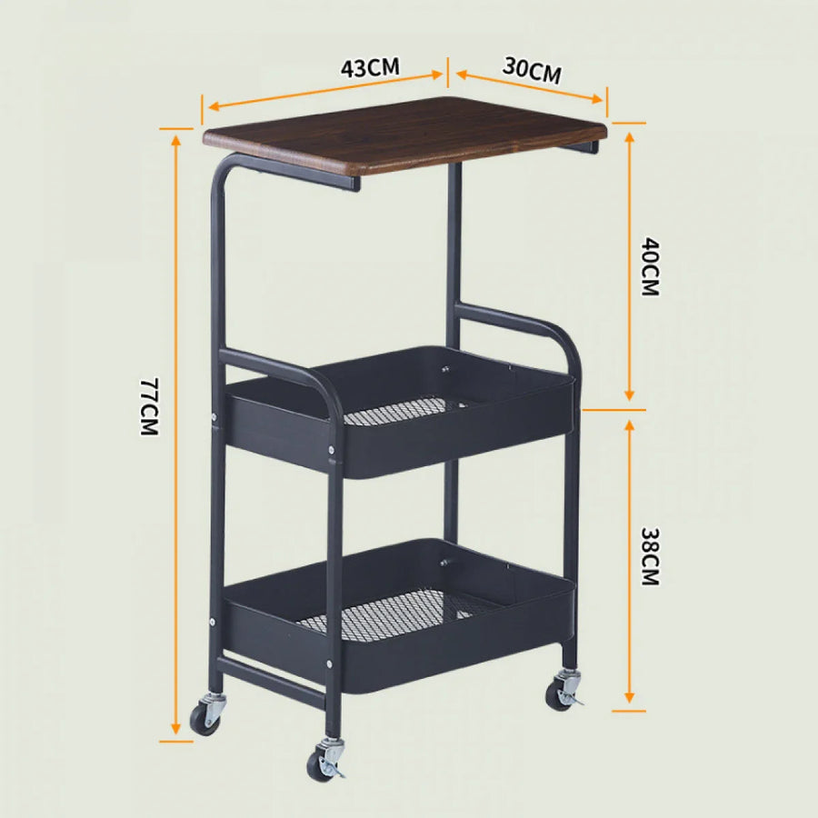Masuta portabila pentru cafea, otel carbon, 2 polite si cu o masa de lucru, 79 x 43 x 30 cm