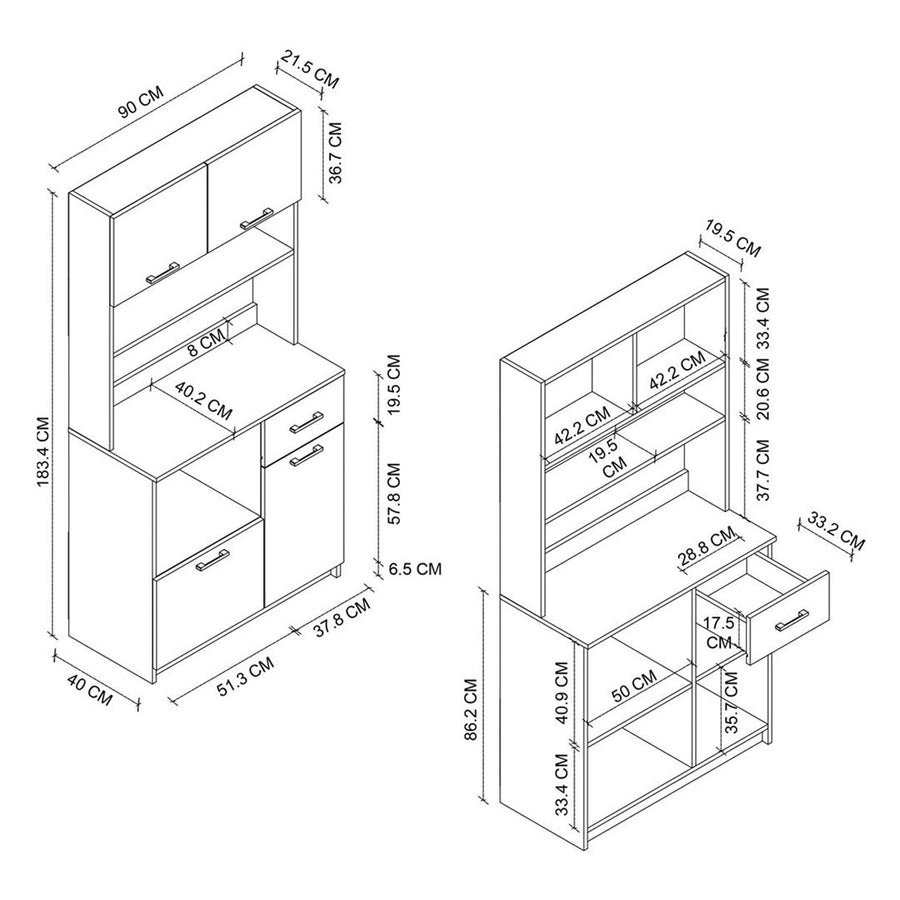 Dulap Aybuke multifunctional cu 4 usi si sertar, mobilier bucatarie colt cafea sau camara 90 x 180 cm, PAL melaminat 18 mm finisaj Stejar Safir aspect premium, capacitate mare depozitare, stil modern Stejar safir/Alb - detaliu 7