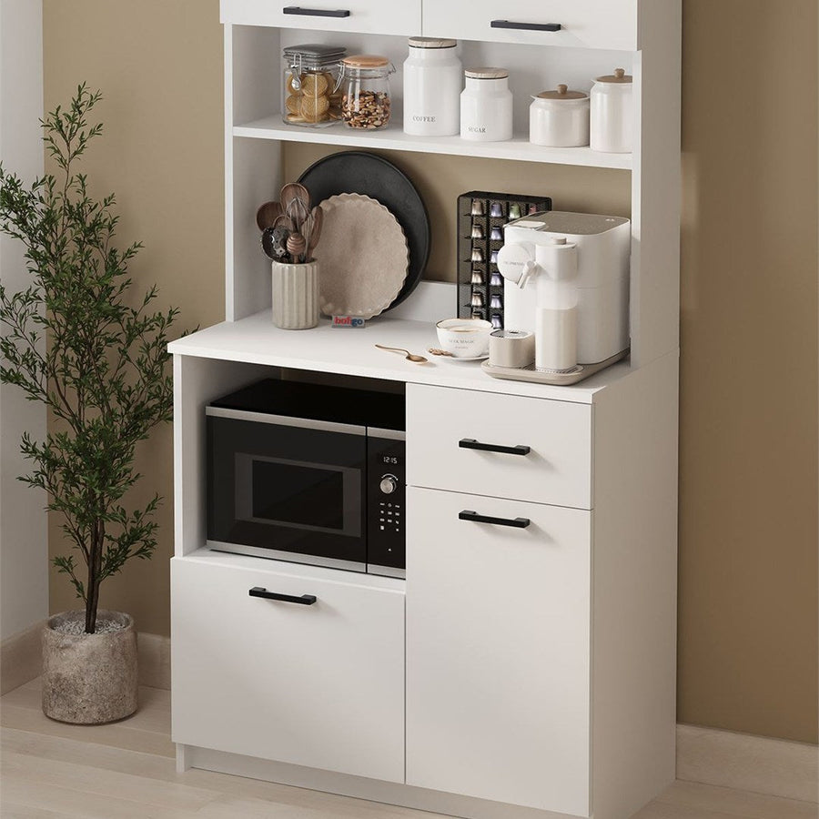 Dulap Aybuke multifunctional cu 4 usi si sertar, mobilier bucatarie colt cafea sau camara 90 x 180 cm, PAL melaminat 18 mm finisaj Stejar Safir aspect premium, capacitate mare depozitare, stil modern Stejar safir/Alb - detaliu 8