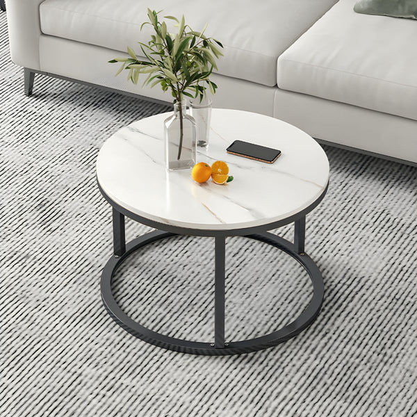 RESIGILAT - Masuta de cafea rotunda, aspect marmura, blat MDF, cadru metalic, 60x40cm