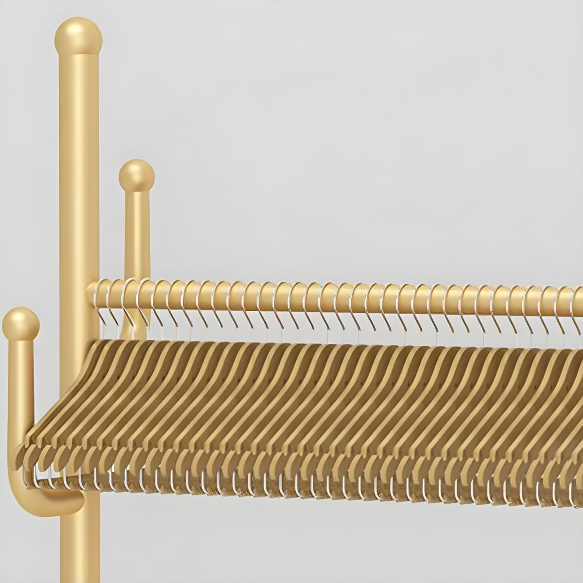 RESIGILAT - Suport haine metalic cu roti si cos de depozitare, finisaj auriu, 80x32x173 cm
