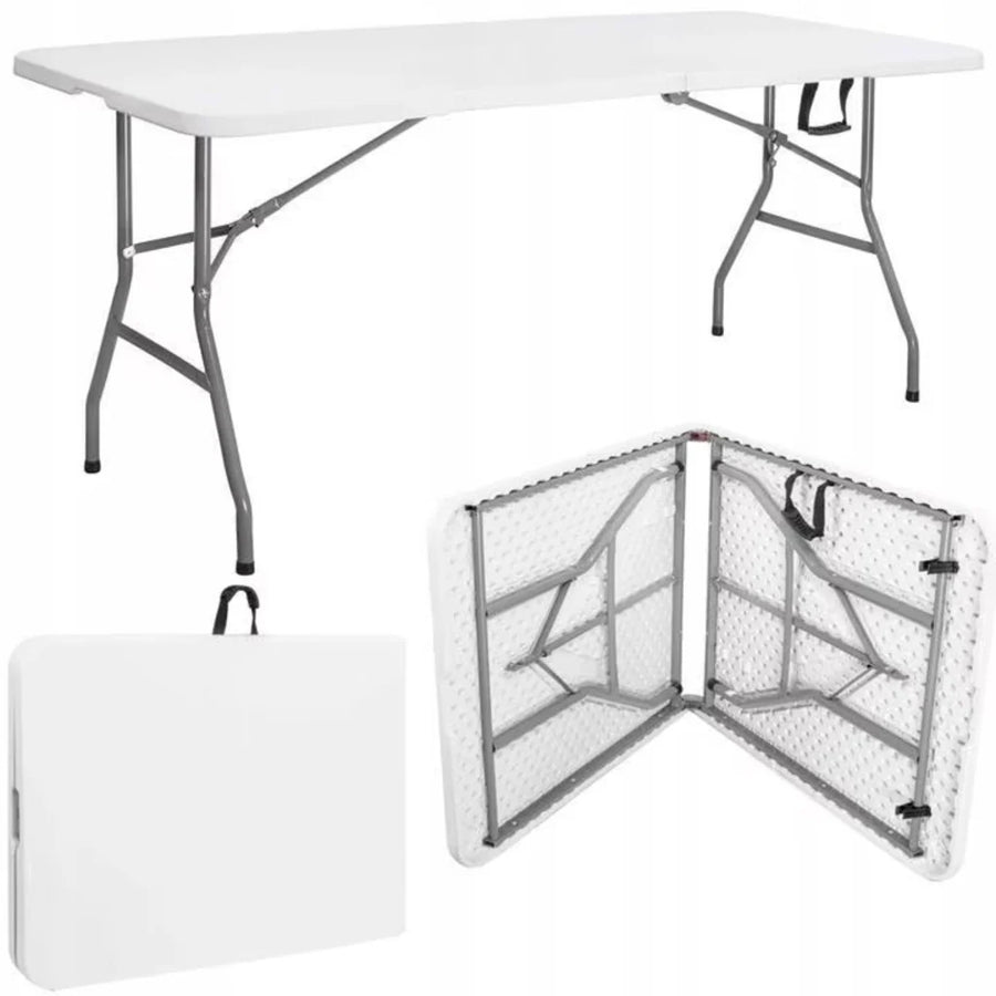 Masa pliabila 4 persoane din otel si HDPE, 180x70x74 cm, culoare alba