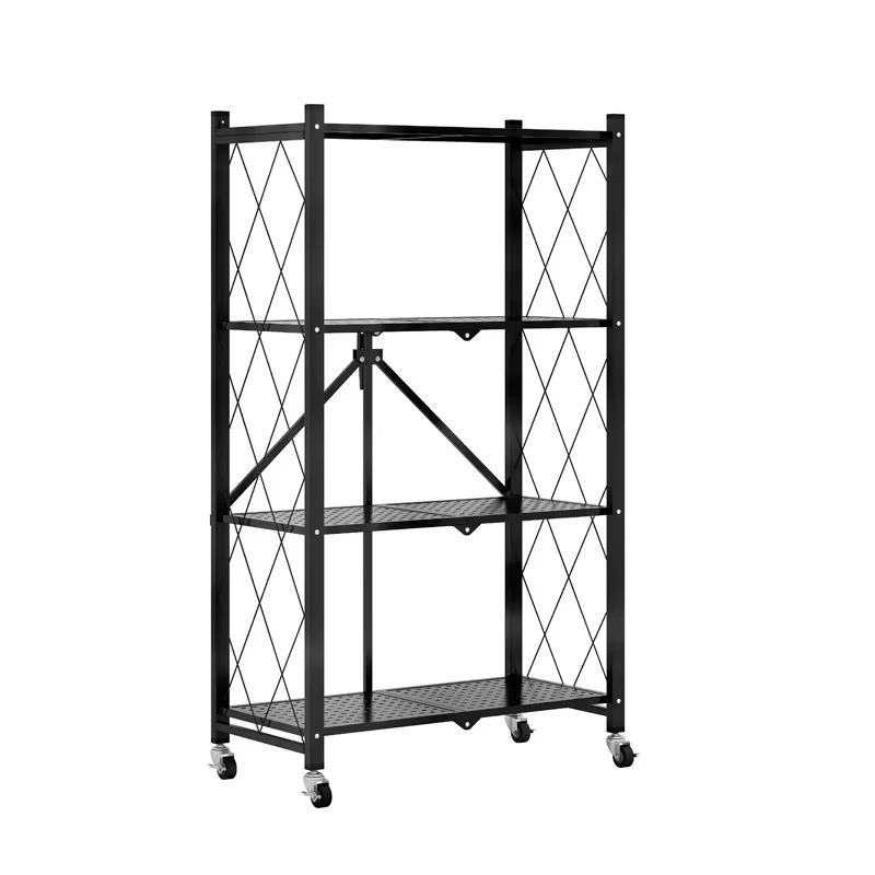 RESIGILAT - Raft depozitare metalic, pliabil, pe roti, 4 polite, 71.5 x 39 x 124 cm