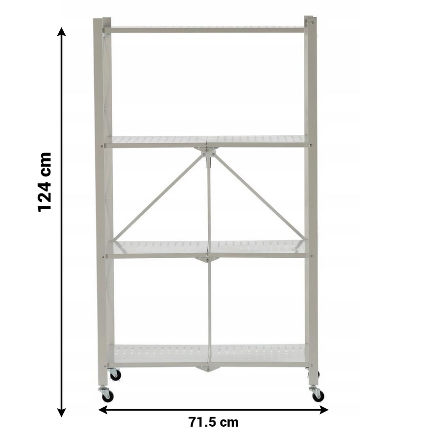 Raft depozitare metalic, pliabil, pe roti, 4 polite, 71.5 x 39 x 124 cm