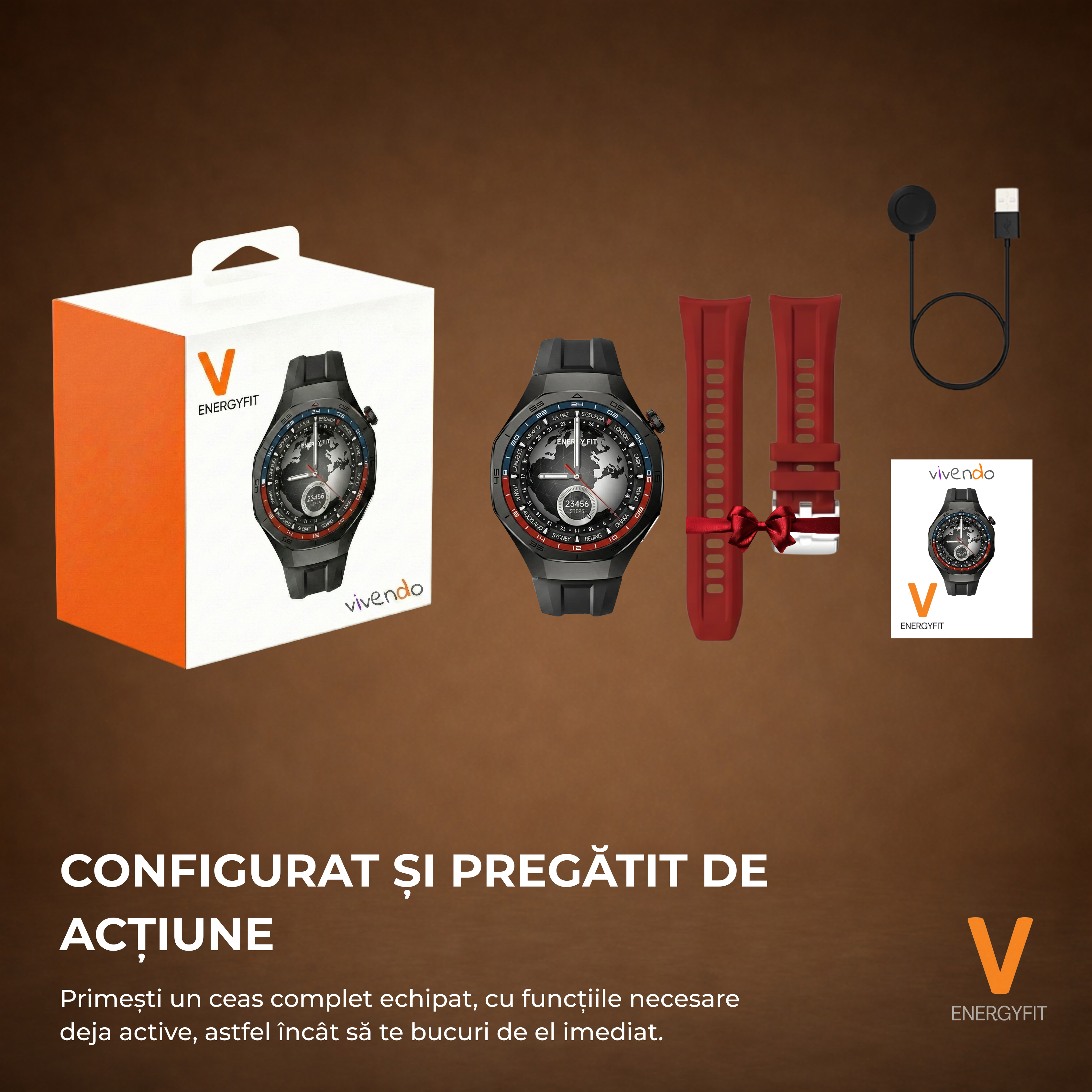RESIGILAT - Ceas Smartwatch ENERGYFIT, Ecran AMOLED 1.43", Apel Bluetooth, ChatGPT AI, Notificari Romana, Fitness, Sport, Rezistent Apa 5ATM, Incarcare Wireless, 2 Curele, Negru