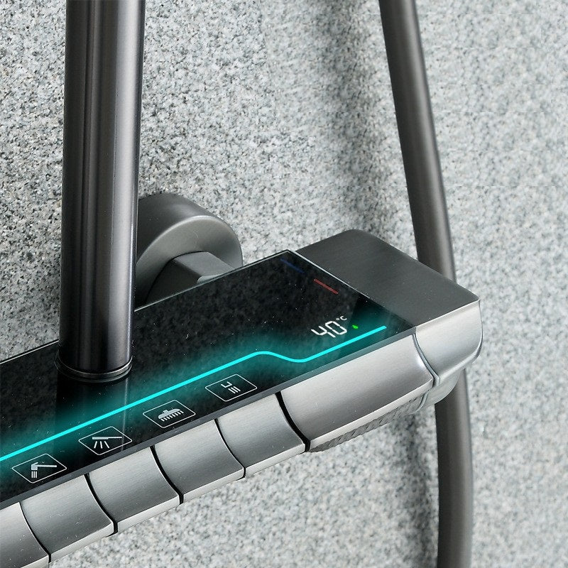 RESIGILAT - Coloana de Dus Smart, Afisaj LED Ceas, Grade, Control Termostatic, 4 Moduri de Pulverizare,Lumini LED, Materiale Premium, Para Dus, Robinet Ascuns, Fara Conectare Electrica