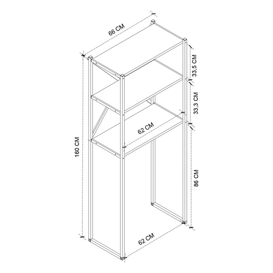 Organizator baie metalic multifunctional, raft baie cu 4-5 polite deschise 40 x 100 cm, cadru anti-rugina pentru bucatarie sau balcon, montaj rapid cu suruburi incluse, suporta obiecte grele, stil industrial modern Pin natur - detaliu 8