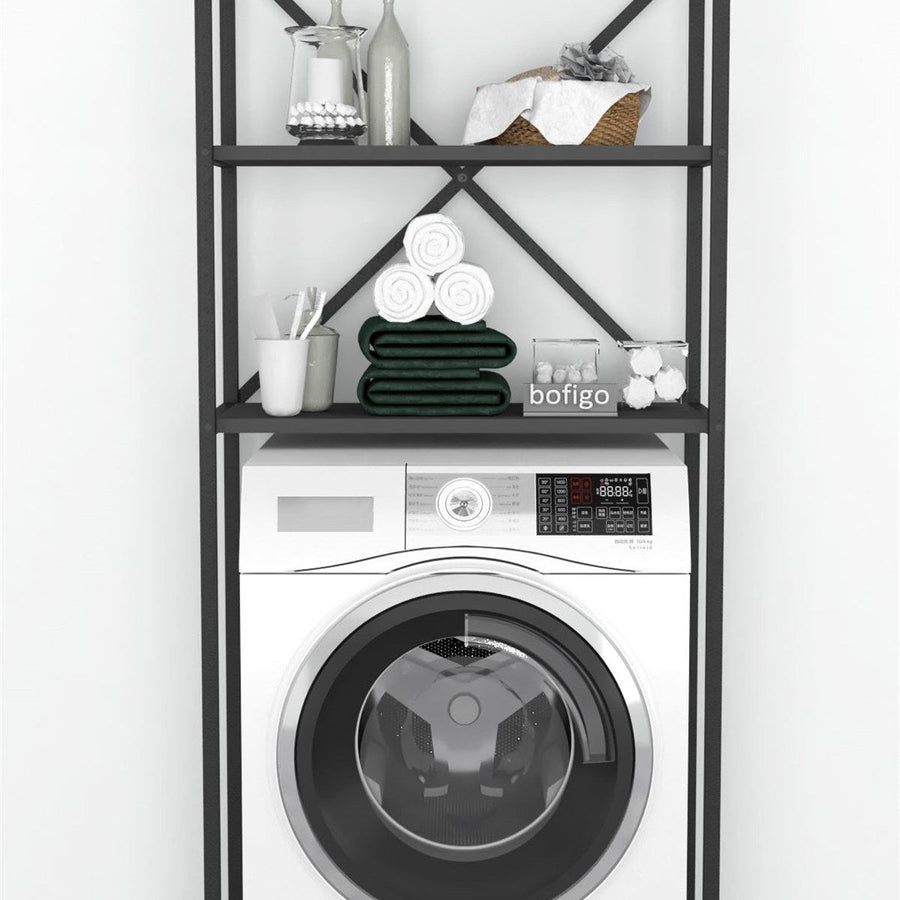 Organizator baie metalic multifunctional, raft baie cu 4-5 polite deschise 40 x 100 cm, cadru anti-rugina pentru bucatarie sau balcon, montaj rapid cu suruburi incluse, suporta obiecte grele, stil industrial modern Antracit - detaliu 2