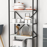 Organizator bucatarie cu 5 rafturi metalice, raft bucatarie 50 x 150 cm pentru oale tocatoare condimente sau microunde, cadru metalic vopsit anti-coroziune, stabilitate maxima, stil industrial modern Alb - detaliu 3