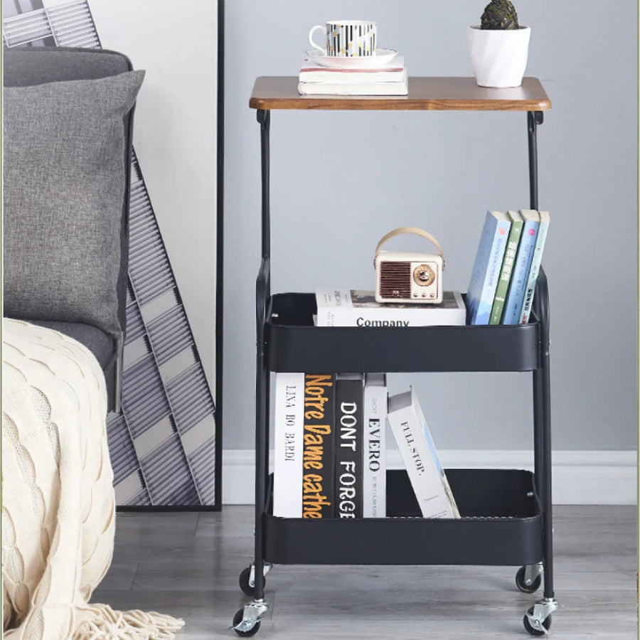 Masuta portabila pentru cafea, otel carbon, 2 polite si cu o masa de lucru, 79 x 43 x 30 cm