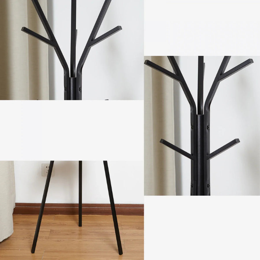 RESIGILAT - Cuier haine cu suport din lemn pentru accesorii, 9 carlige, otel carbon, 180 x 45 cm, negru